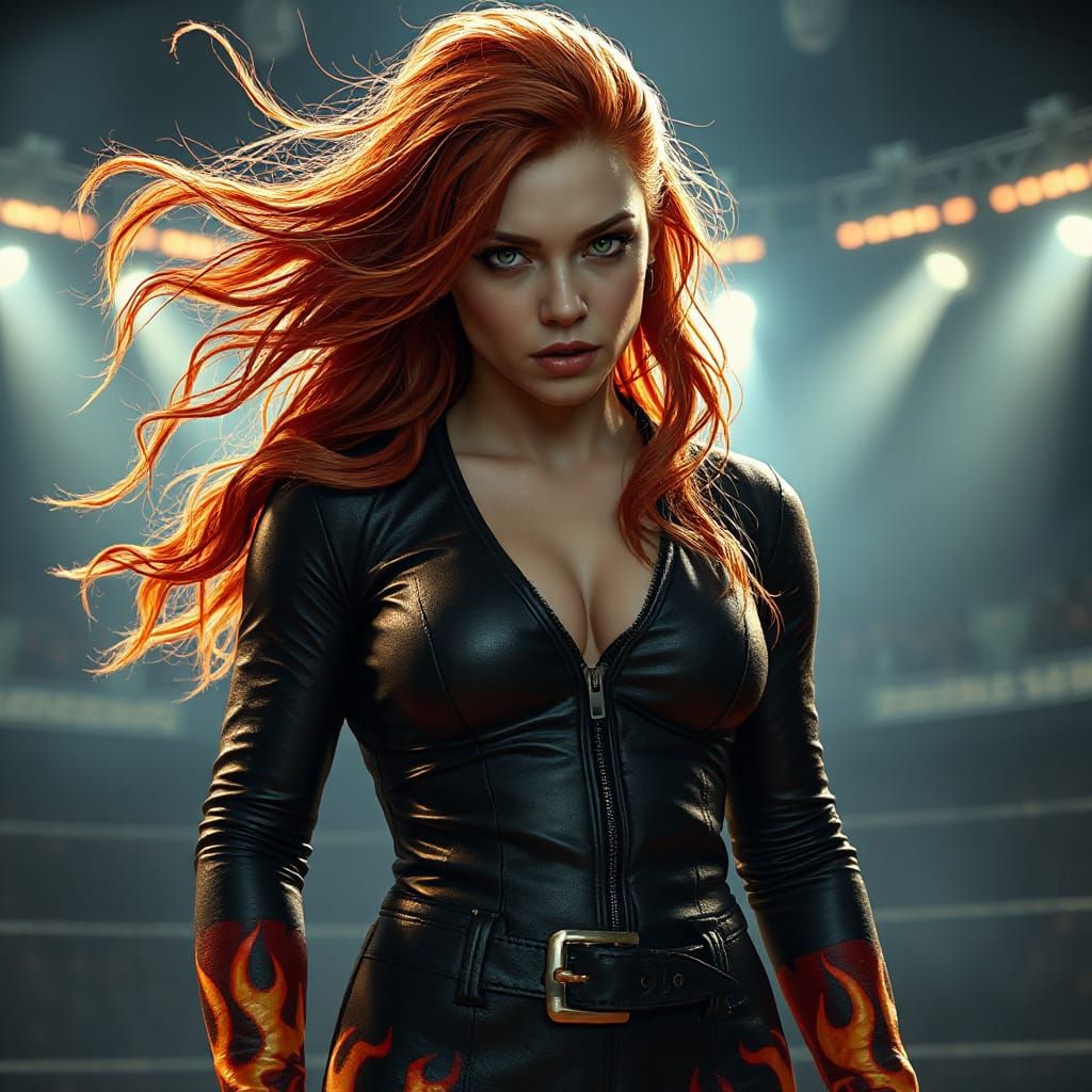 Fierce Wrestler in Neon Arena: Dark Fantasy Anime Art