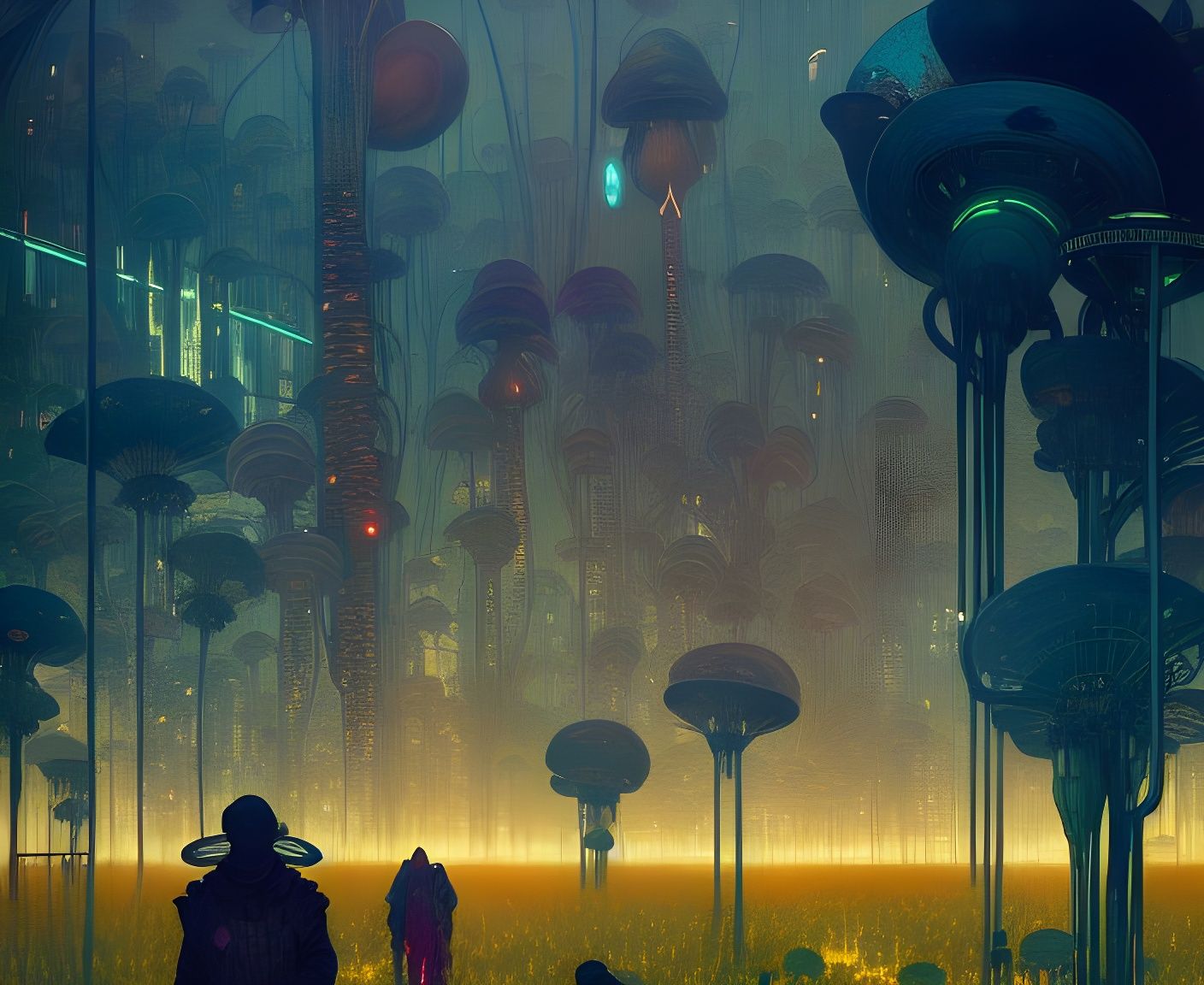 Cyberpunk Mushroom Planet Landscape in Detailed Matte Painti...