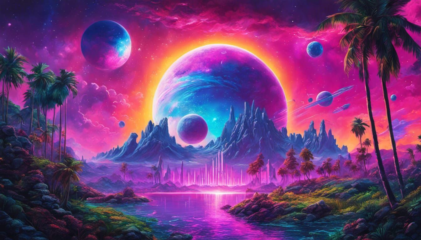 Hyperrealistic Utopia Concept Art in Neon Retro Style