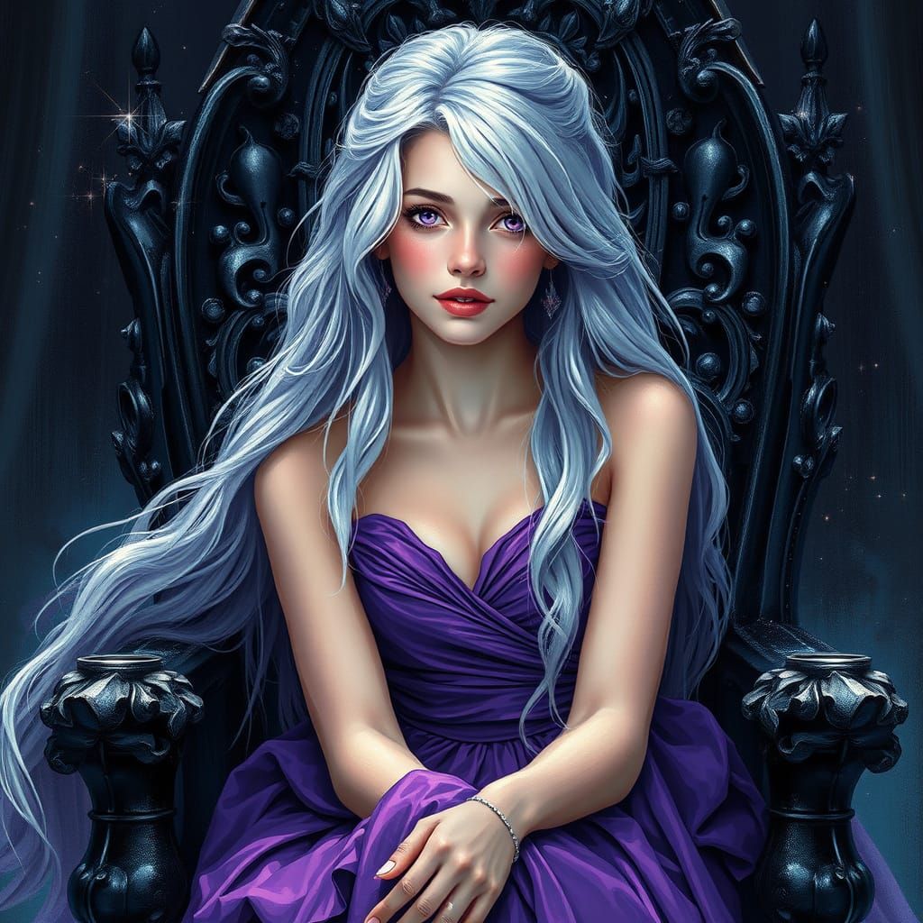 Princess on Black Throne in Neo-Impressionist Style