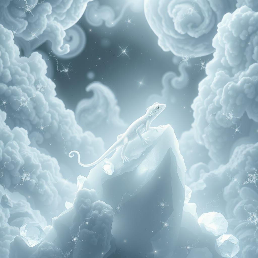 Ethereal White Lizard Dreamscape in Bioluminescent Style