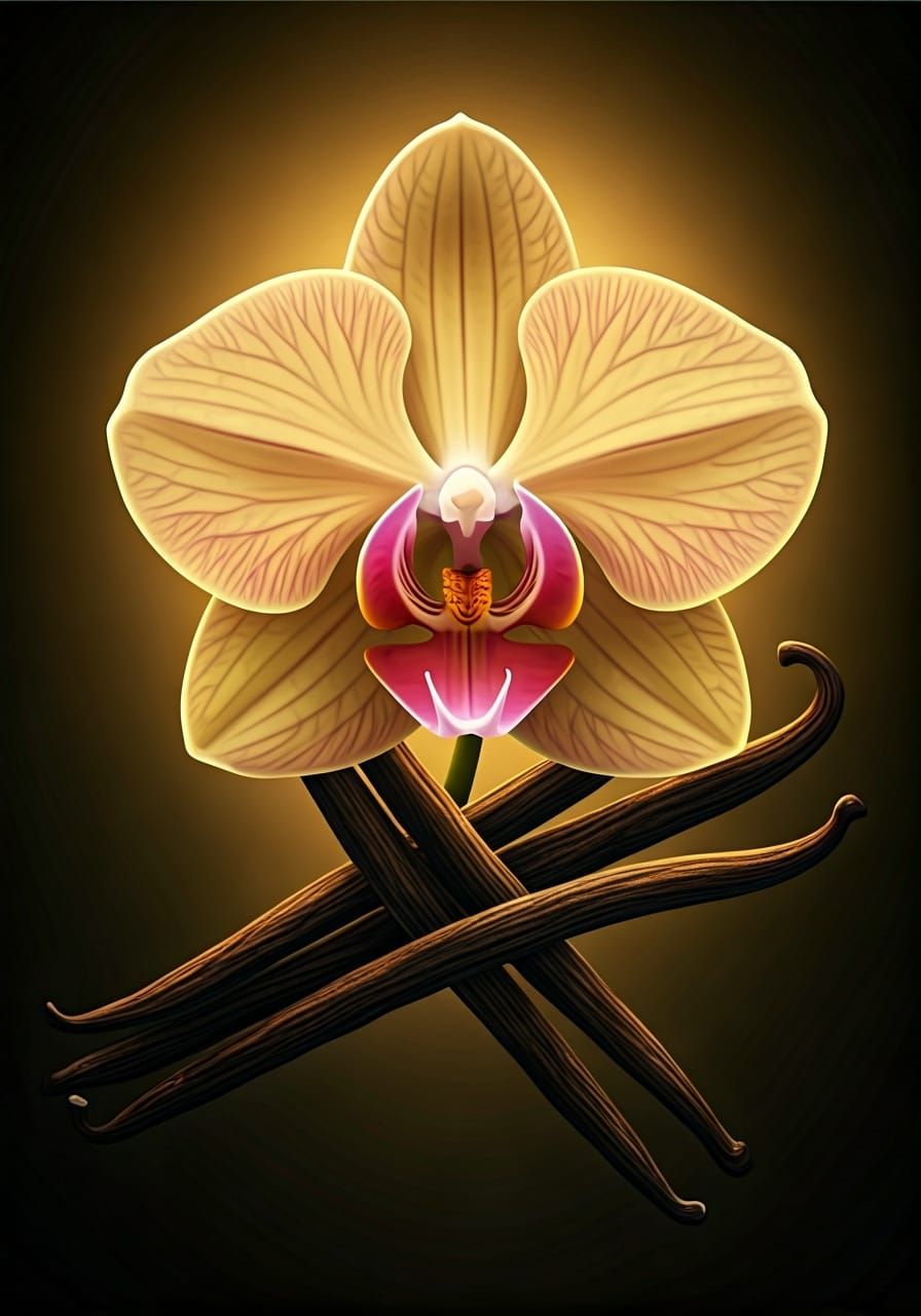 Orchid of Vanilla Beans in Digital Art Style