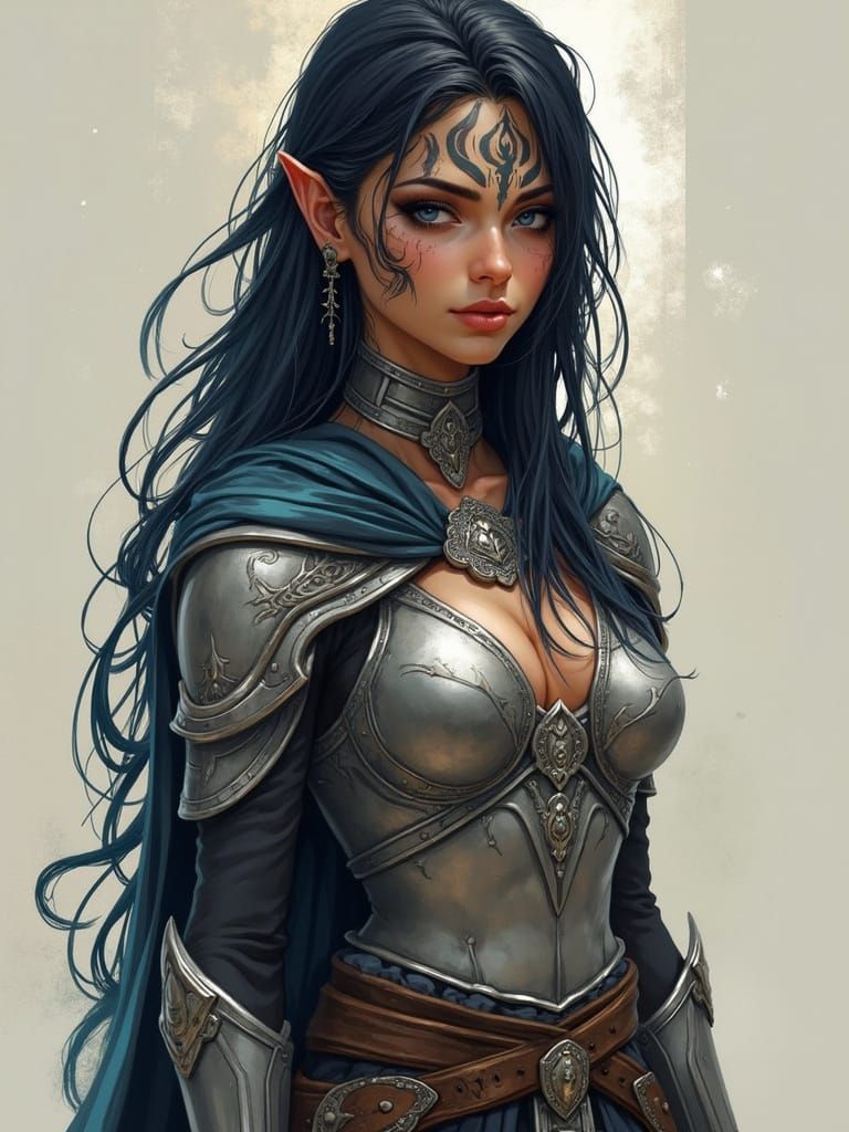 Obsidian-Skinned Elf Paladin in Gleaming Armor
