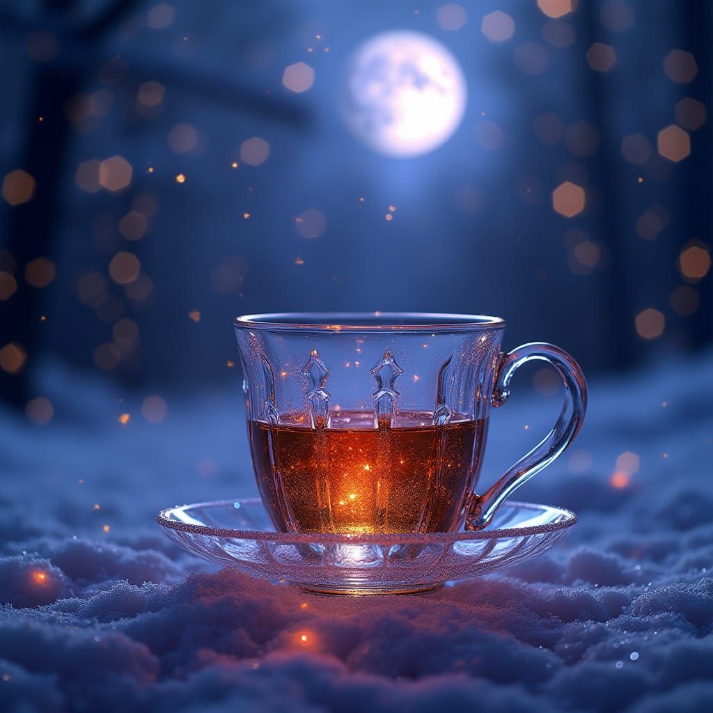 Glass whiskey teacup cosmos galaxy universe novachaotic winter landscape