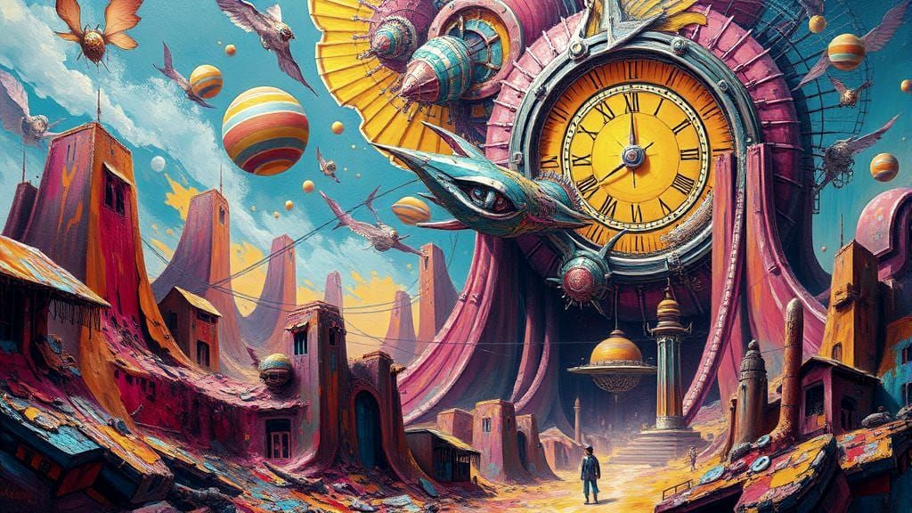 Vibrant Surrealism with Oil Painting Textures