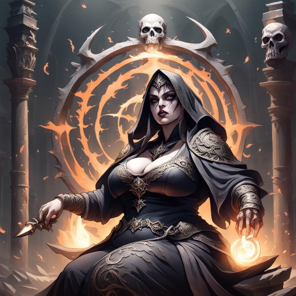 Mystical Necromancer Woman with Curvy Figure