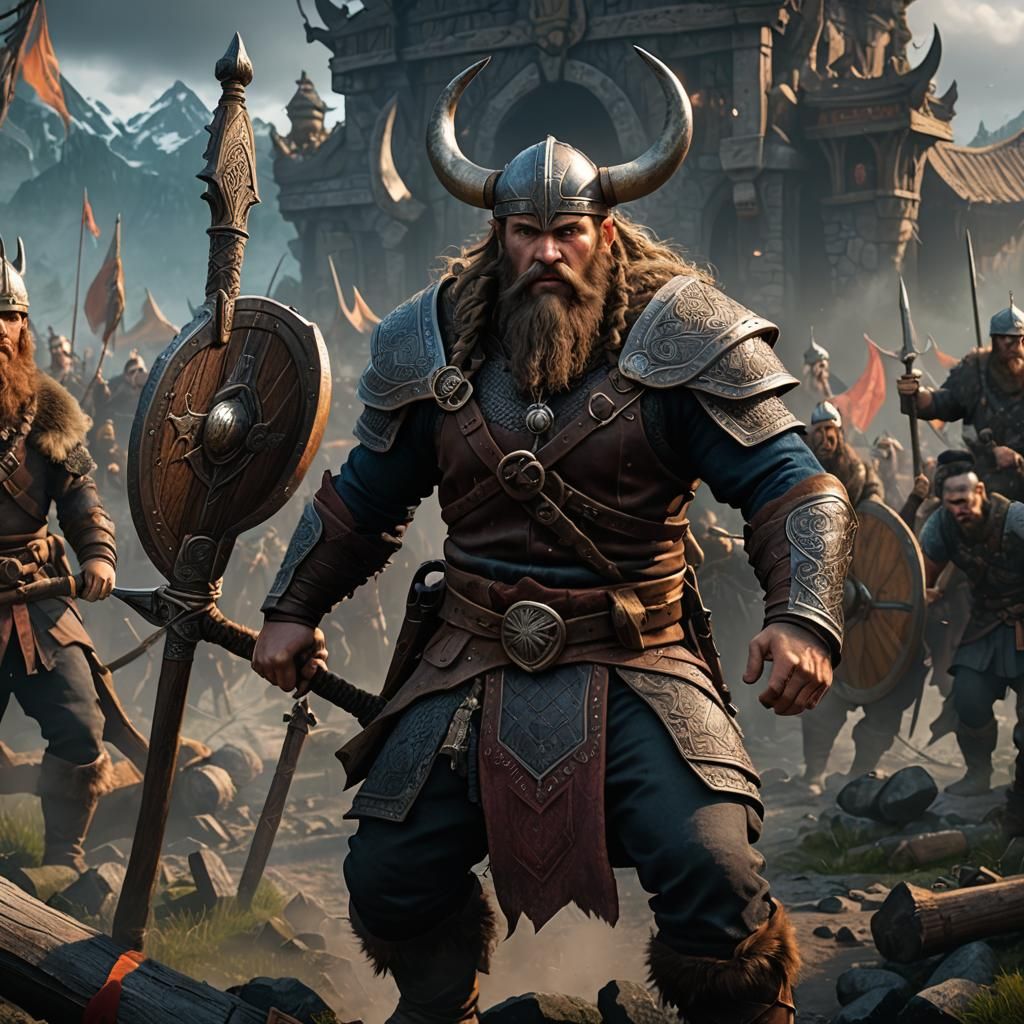 Viking Warrior Close-Up: Detailed Matte Painting