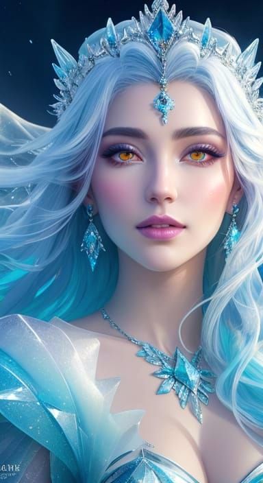 Ice Mermaid Queen Portrait in Underwater Realm