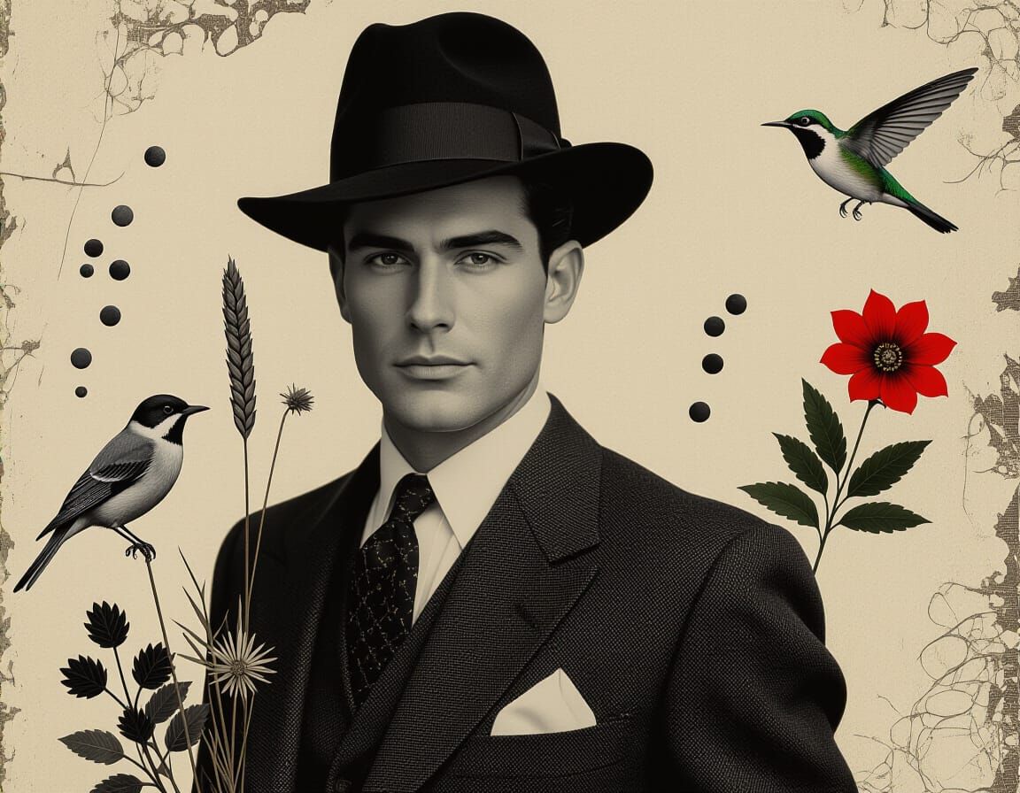 1950s Fashionable Man in Surreal Collage Art
