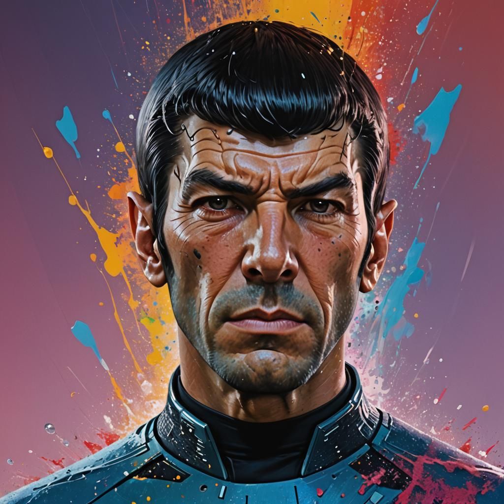 Hyperrealistic Spock Portrait in Splash Art Style