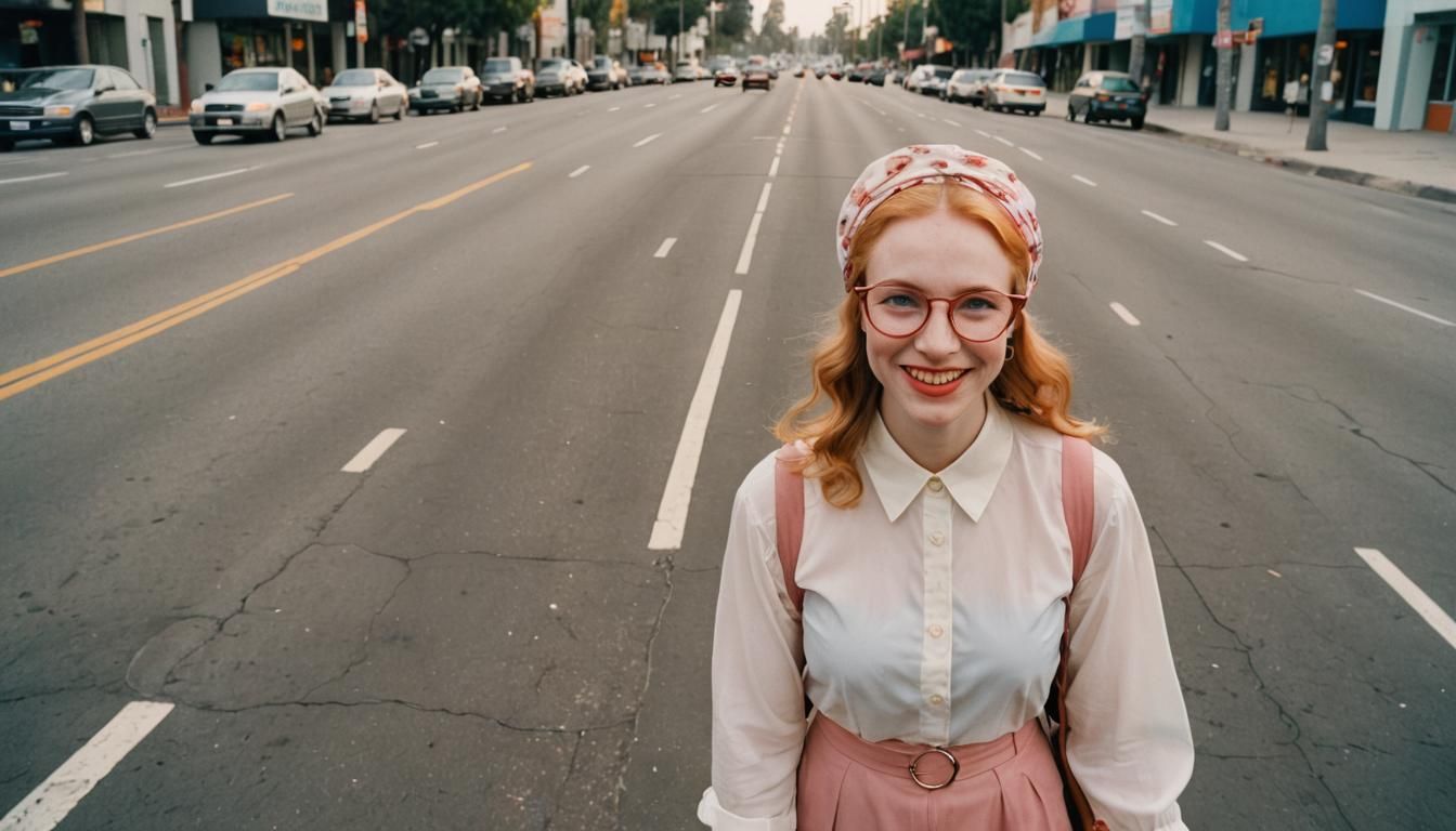 Girl on Sunset Blvd with Babushka Scarf