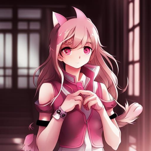 Anime Style Pink Cat Girl Manga Art