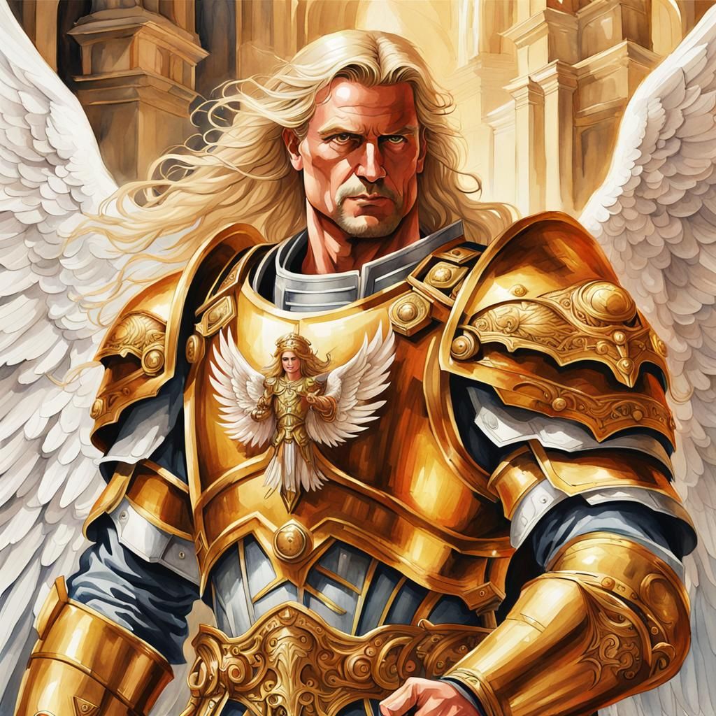 Angelic Saint in Golden Armor, Renaissance Style