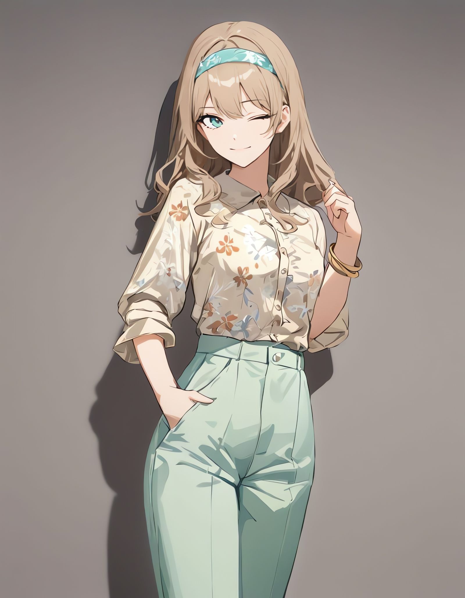 Girl in 1970s Fashion with Aqua Accents