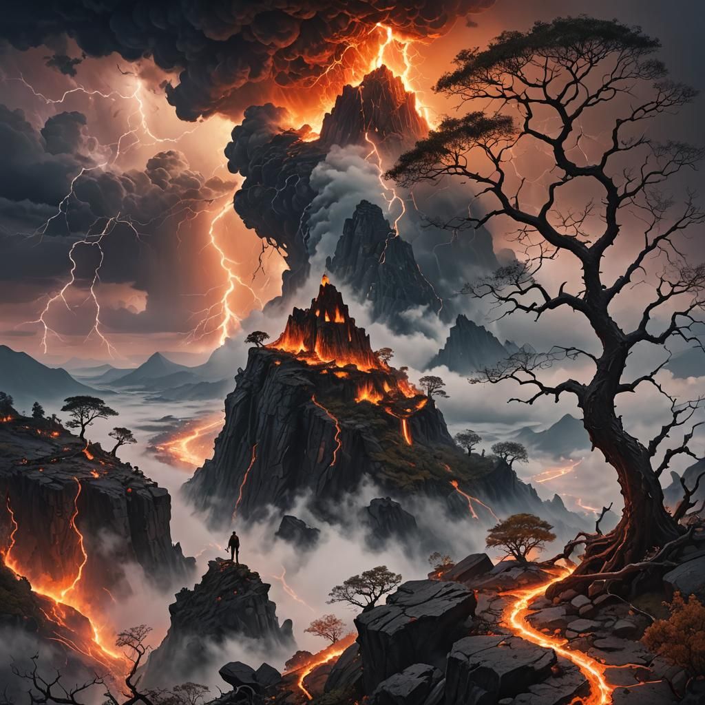 Fiery Mountain Peak: A Surreal Vision