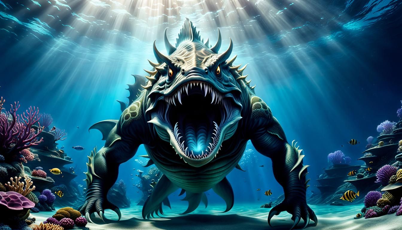 Underwater Horror: Holographic Monster Emerges from Depths
