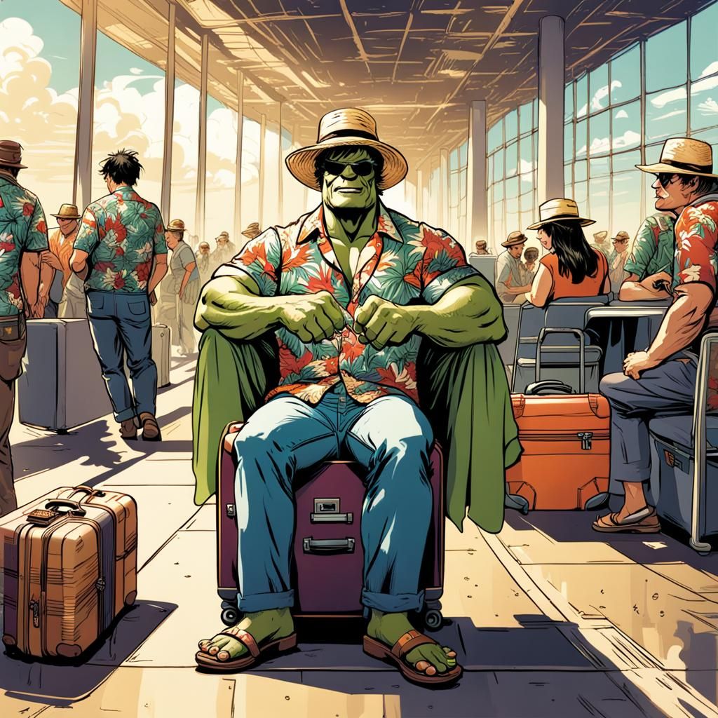 Hulk on Vacation in Comic Book Style