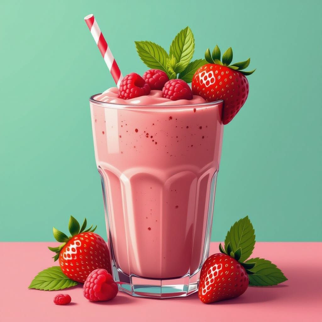 Strawberry Smoothie Art in Whimsical Surreal Style
