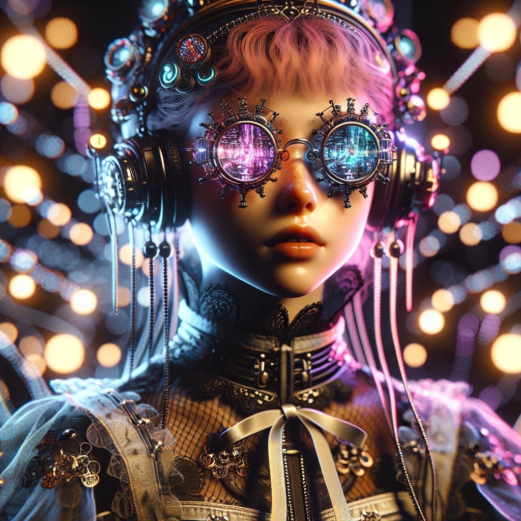 Maiden in Corset with Funky Eyewear: Photorealistic Technoco...