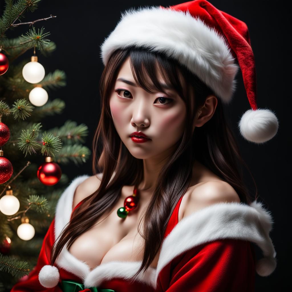Realistic Photo of Japanese Santa Girl