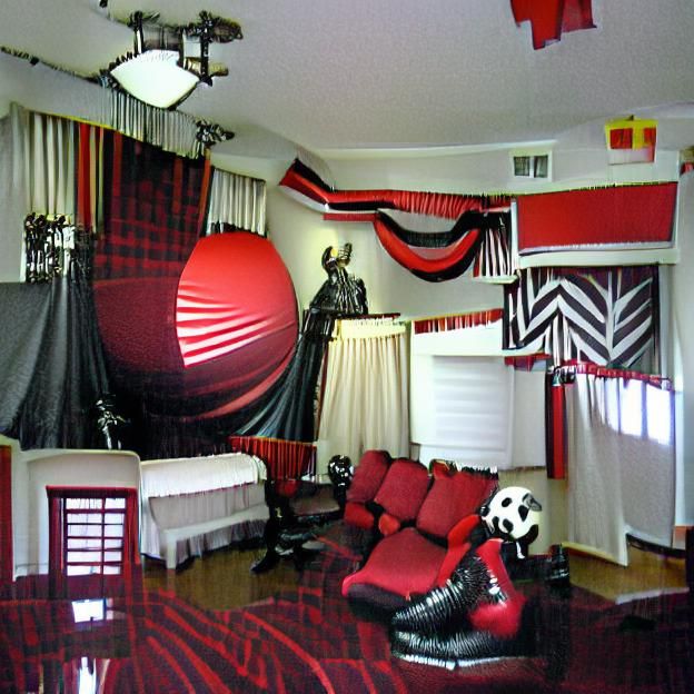 Interior Design: Red Curtains and Chevron Flooring
