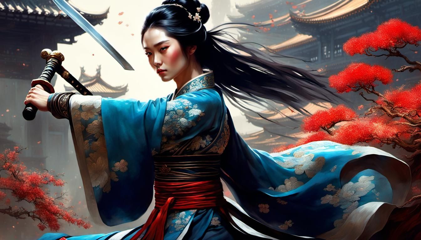 Wuxia Princess with Sword in Cinematic Lighting