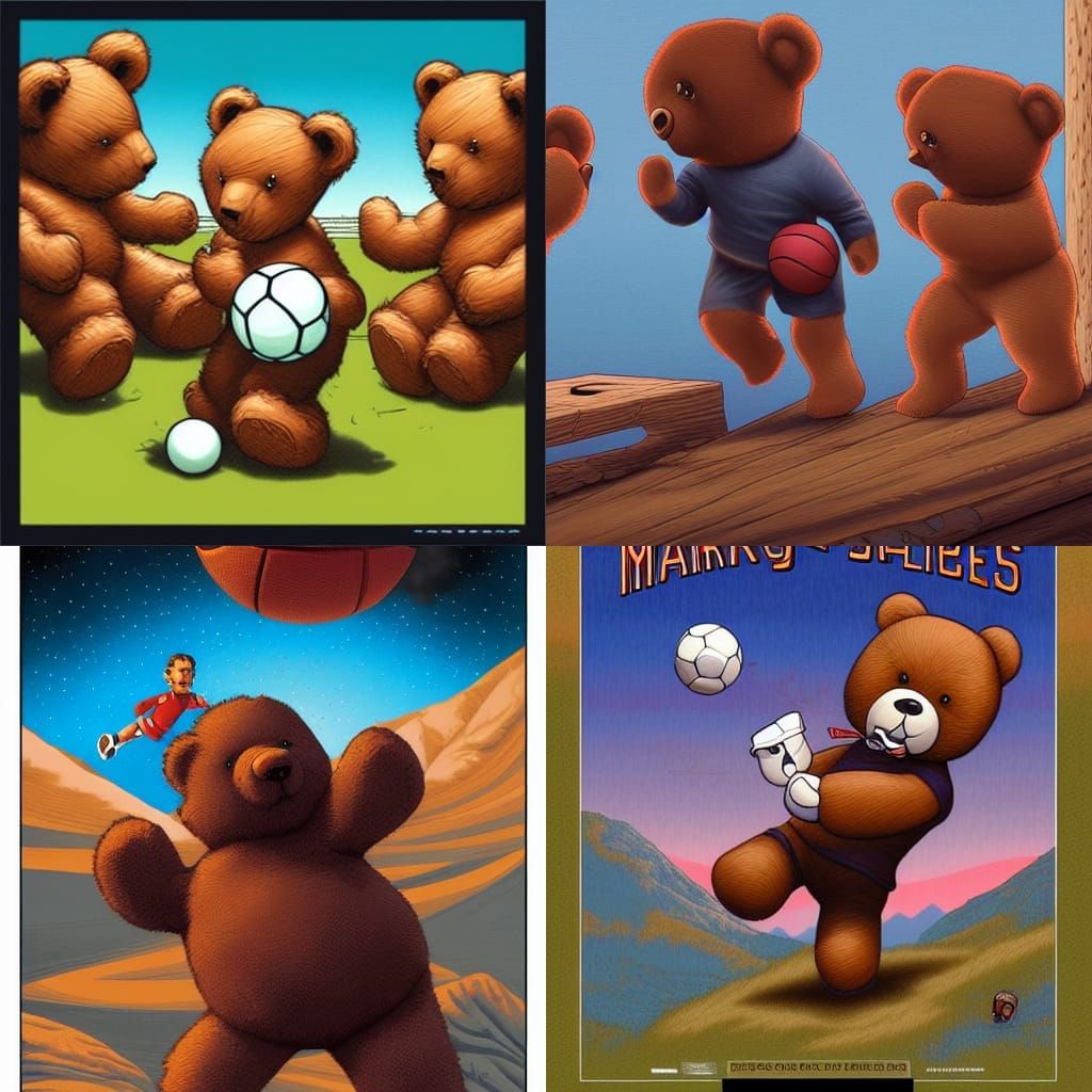 Teddy Bears Playing Sports in Comic Book Art