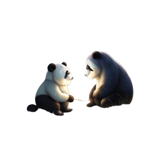 Whimsical Illustration of Two Playful Pandas in a Fantastica...