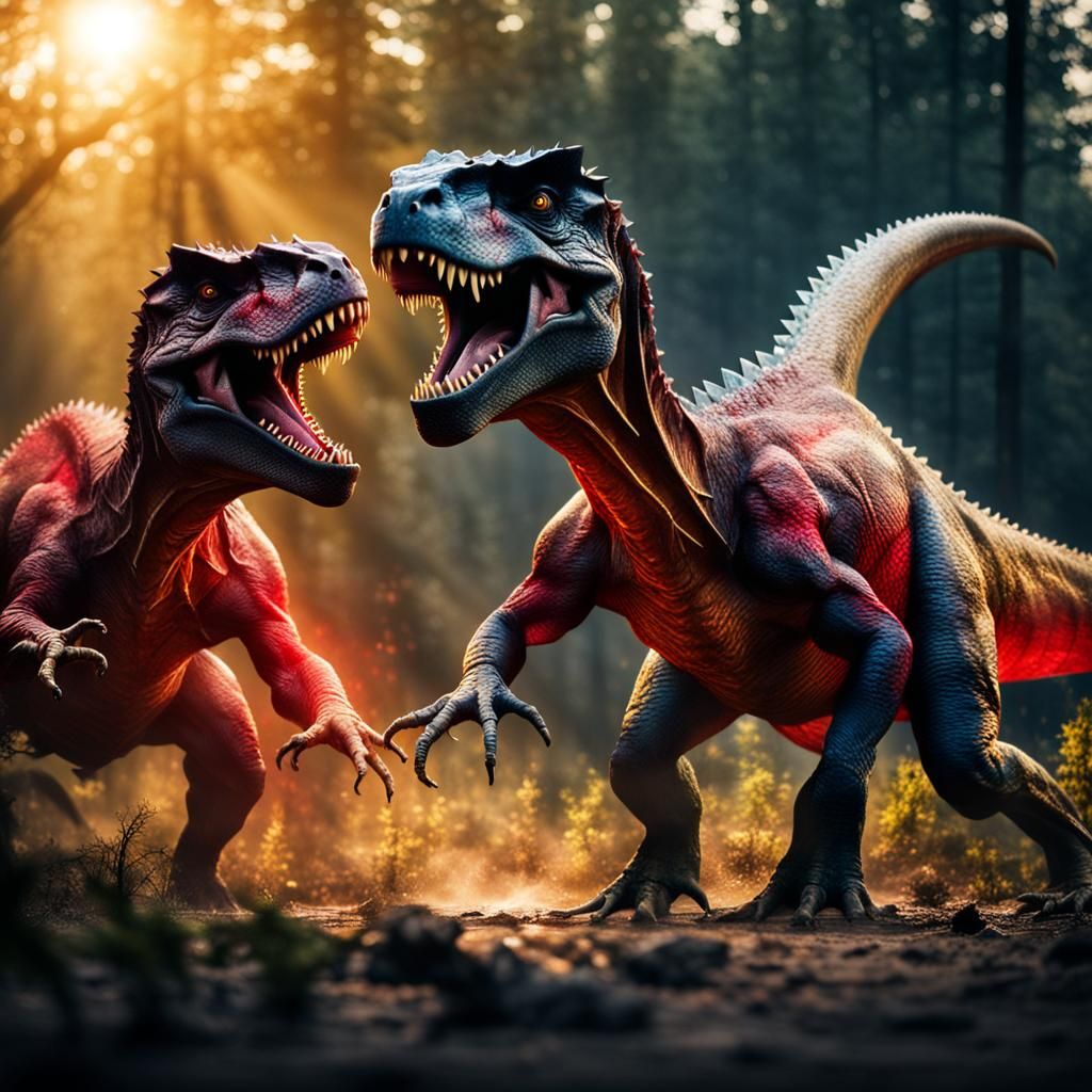 Dinosaurs in a Bloody Battle Under Three Suns