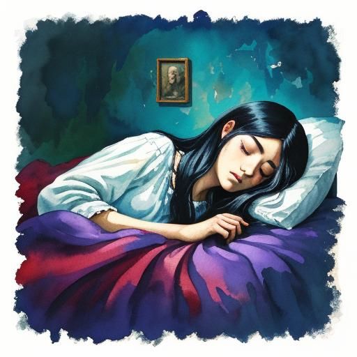 Pillow at Night in Gouache Watercolor Style