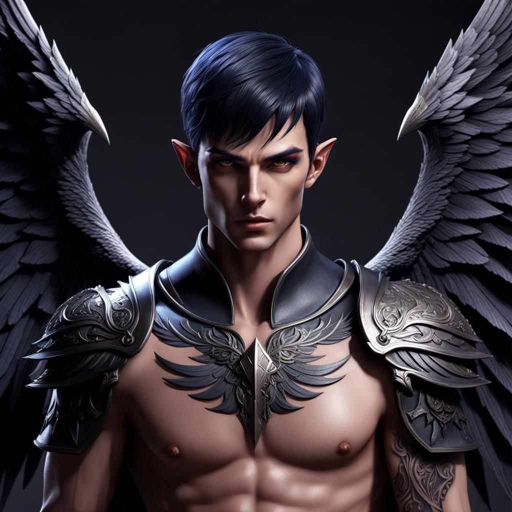 Photorealistic Dark Elf Warrior with Wings Concept Art