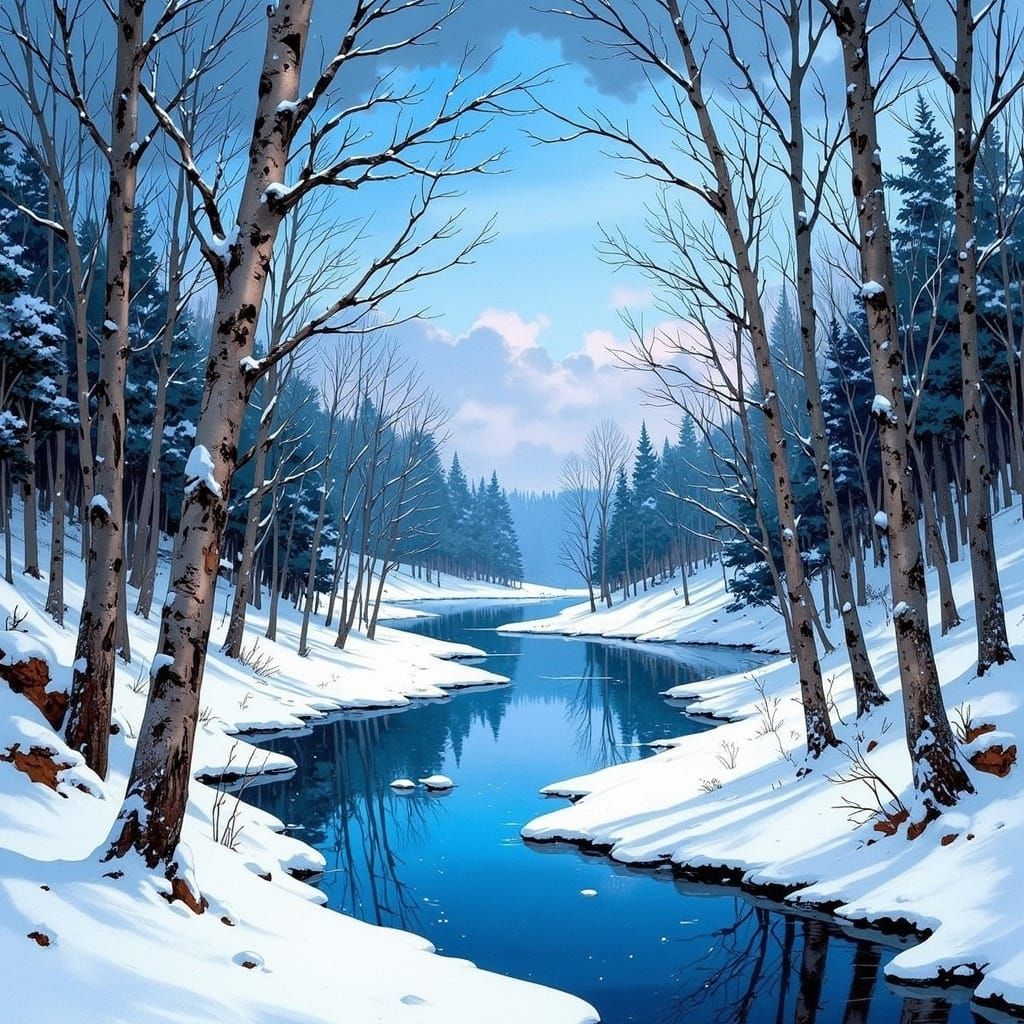 Surreal Winter Landscape in Vibrant Watercolors