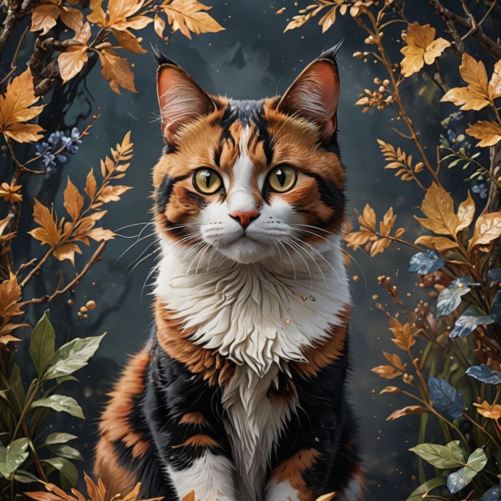 Detailed Calico Cat Portrait as Digital Art