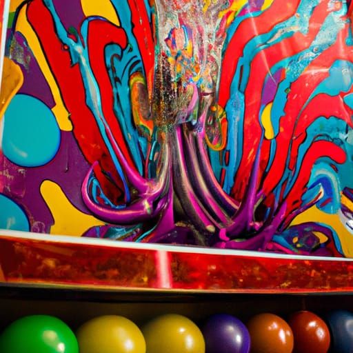 Psychedelic Pinball Machine with Balls in Splash Art