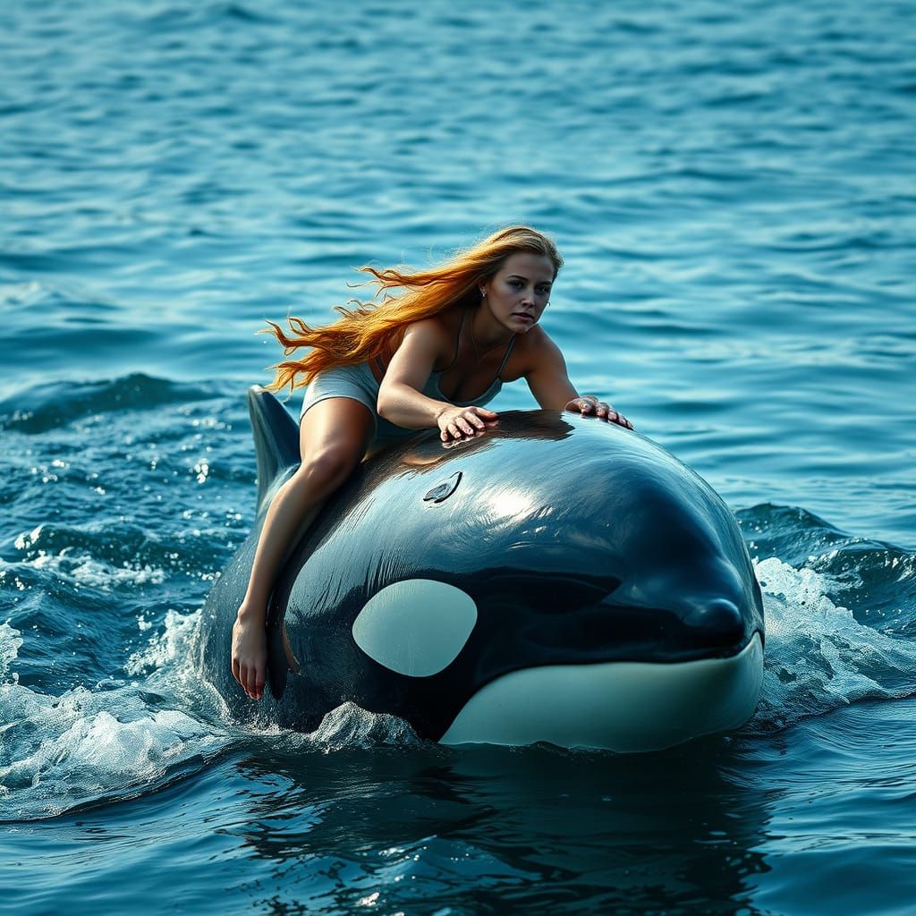 Actress Victoria Riding a Killer Whale
