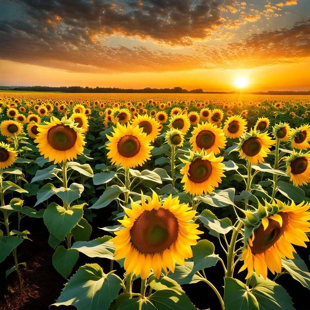 Radiant Sunflowers Bathed in Golden Light