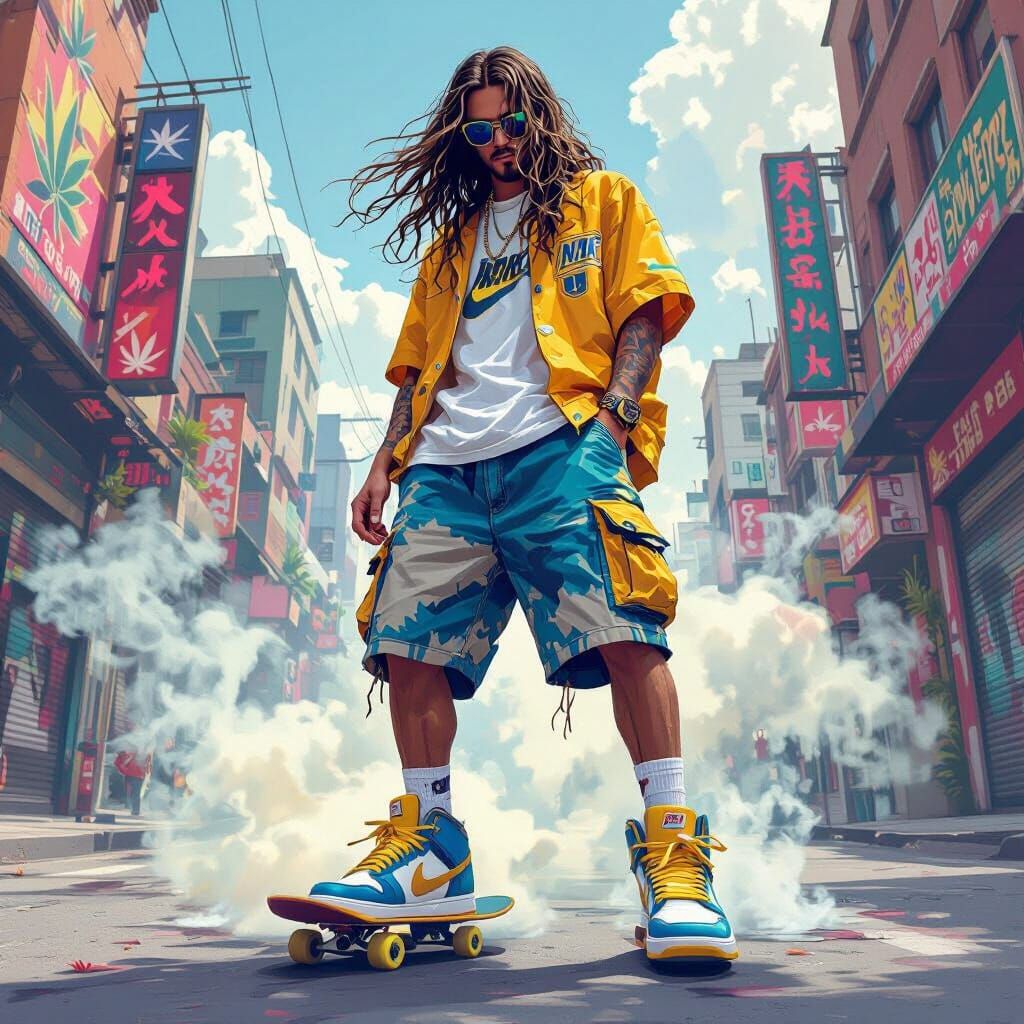 GTA-Inspired Stoner Skater in Urban Landscape