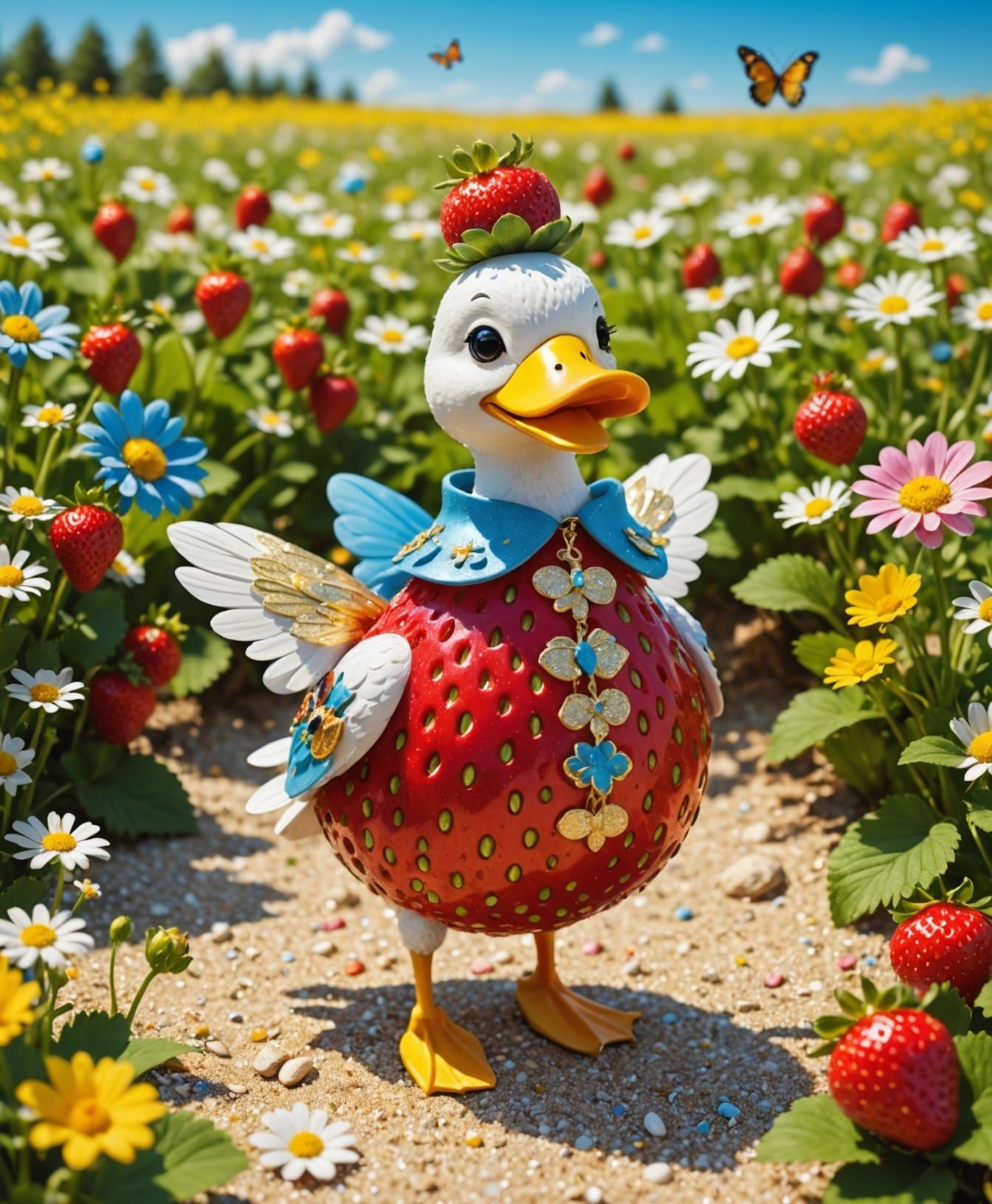 Realistic Strawberry and Duck Beach Holiday