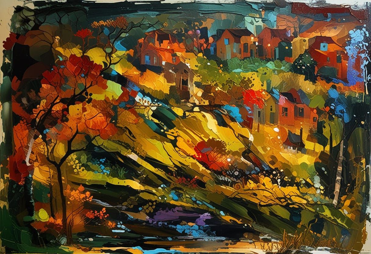 Vibrant Fantasy Landscape with Twisted Trees and Rolling Hil...