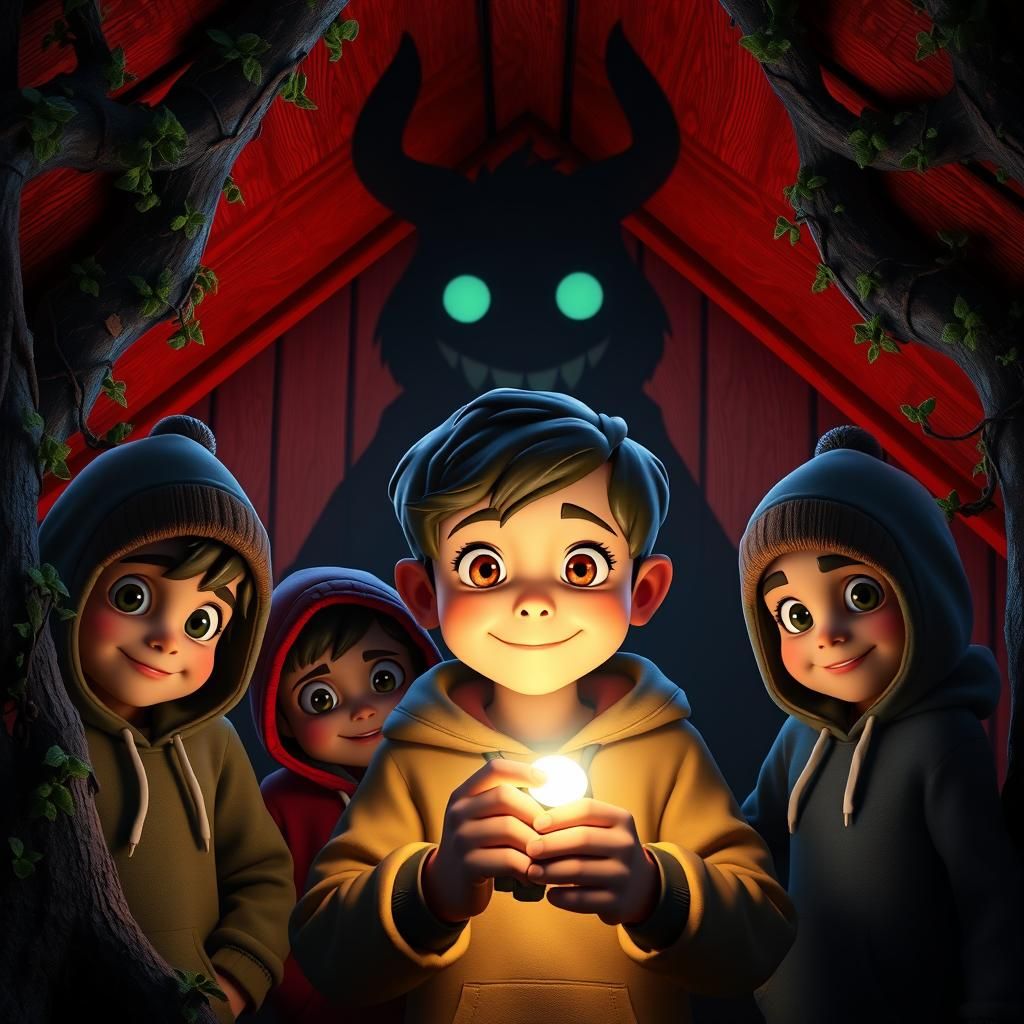 Magical Treehouse Adventure: Boy and Monster Shadow