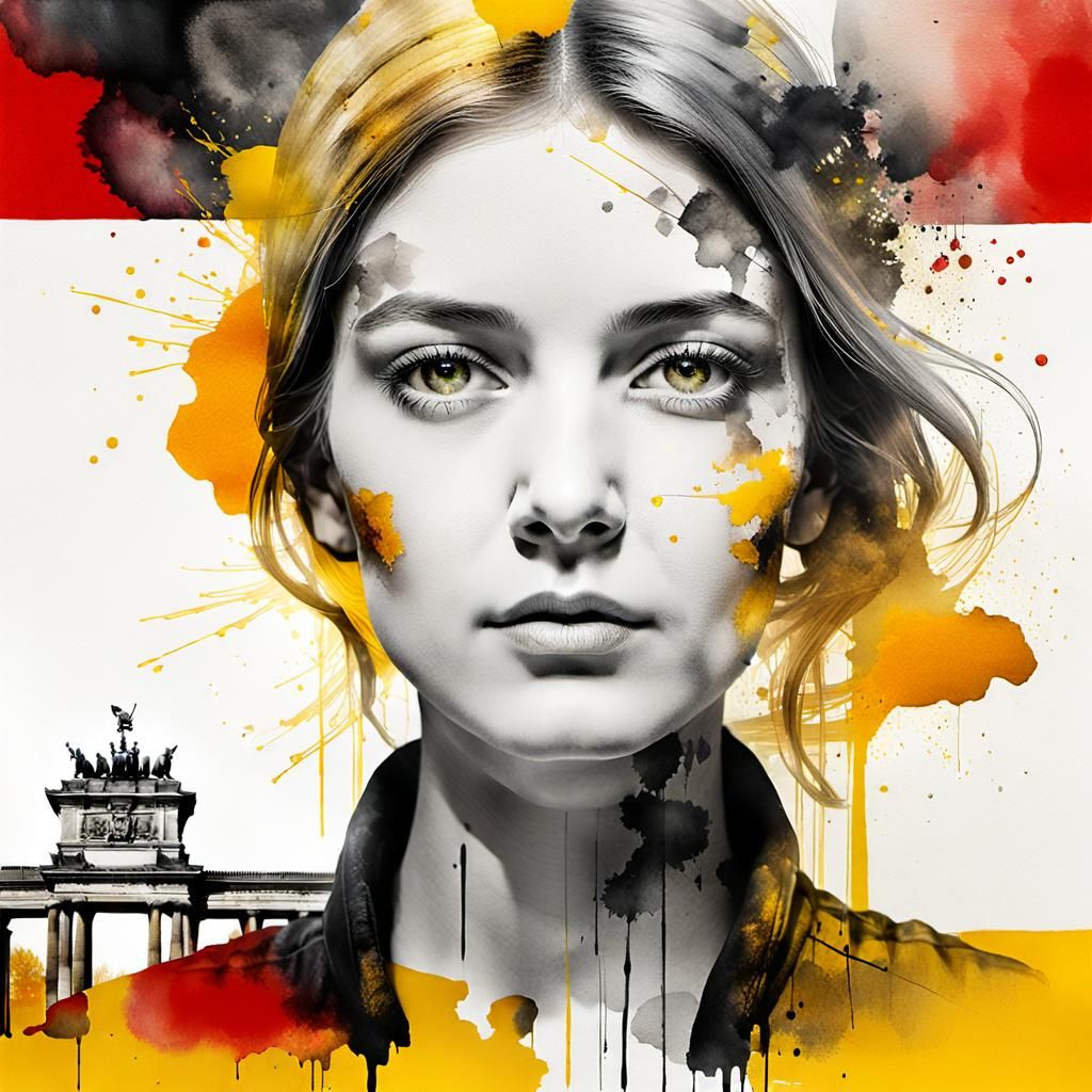 Ethereal Double Exposure Portrait of Woman Dreaming of Berli...