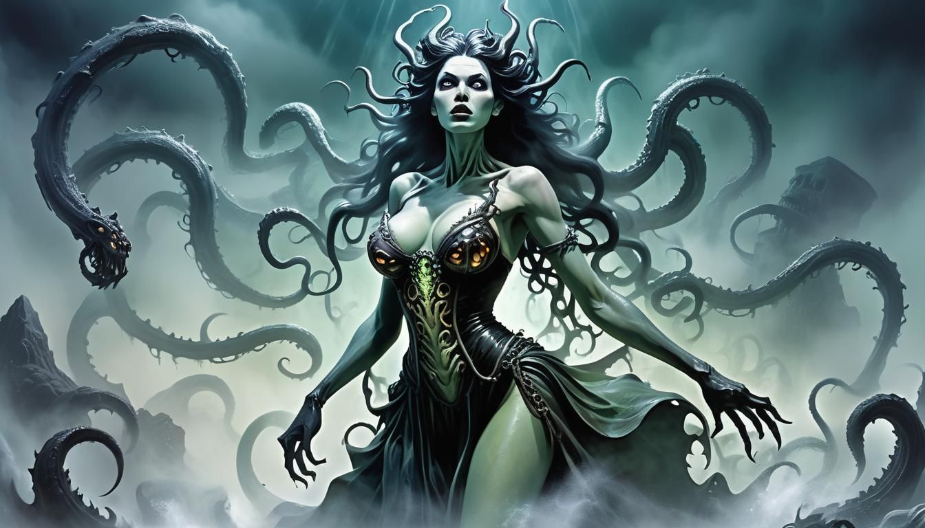 Lovecraftian Horror: Bombshell Pin-Up in Digital Realm