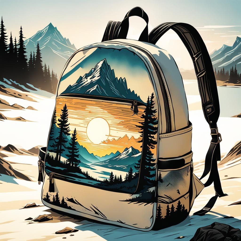 Double Exposure Backpack Sunrise in Comic Book Art