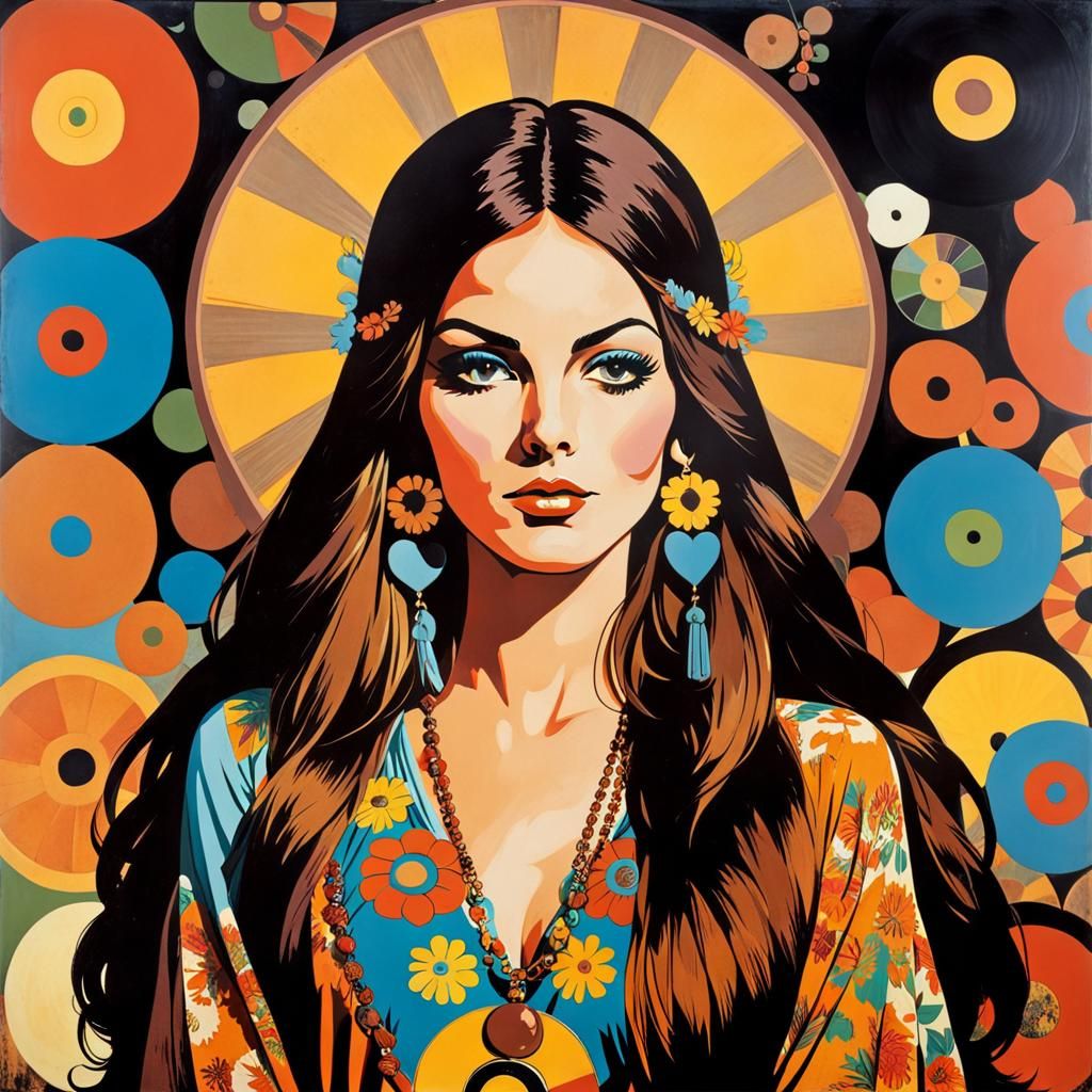 1970s Hippie Portrait in Collage Art Style