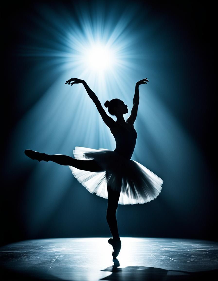 Backlit photo of a ballerina on stage. Silhouette 3