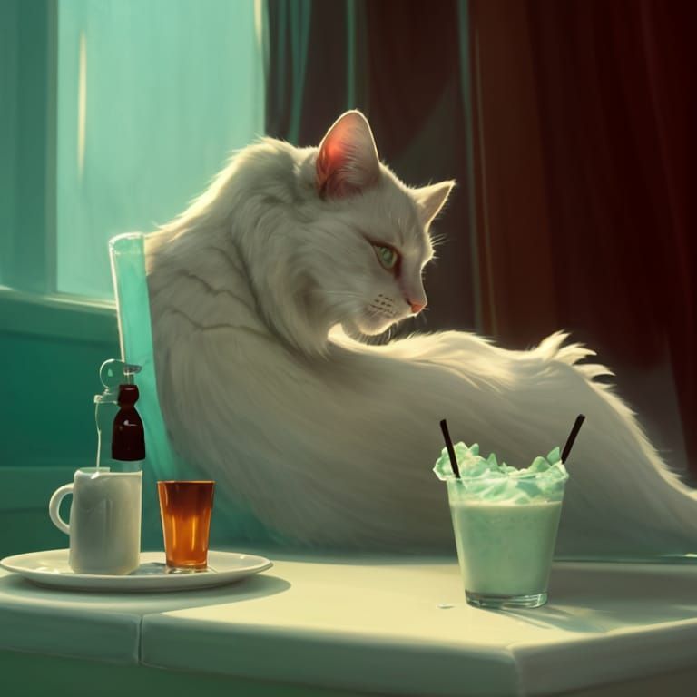 Cat Licking Cream: Hyperdetailed Artstation Painting