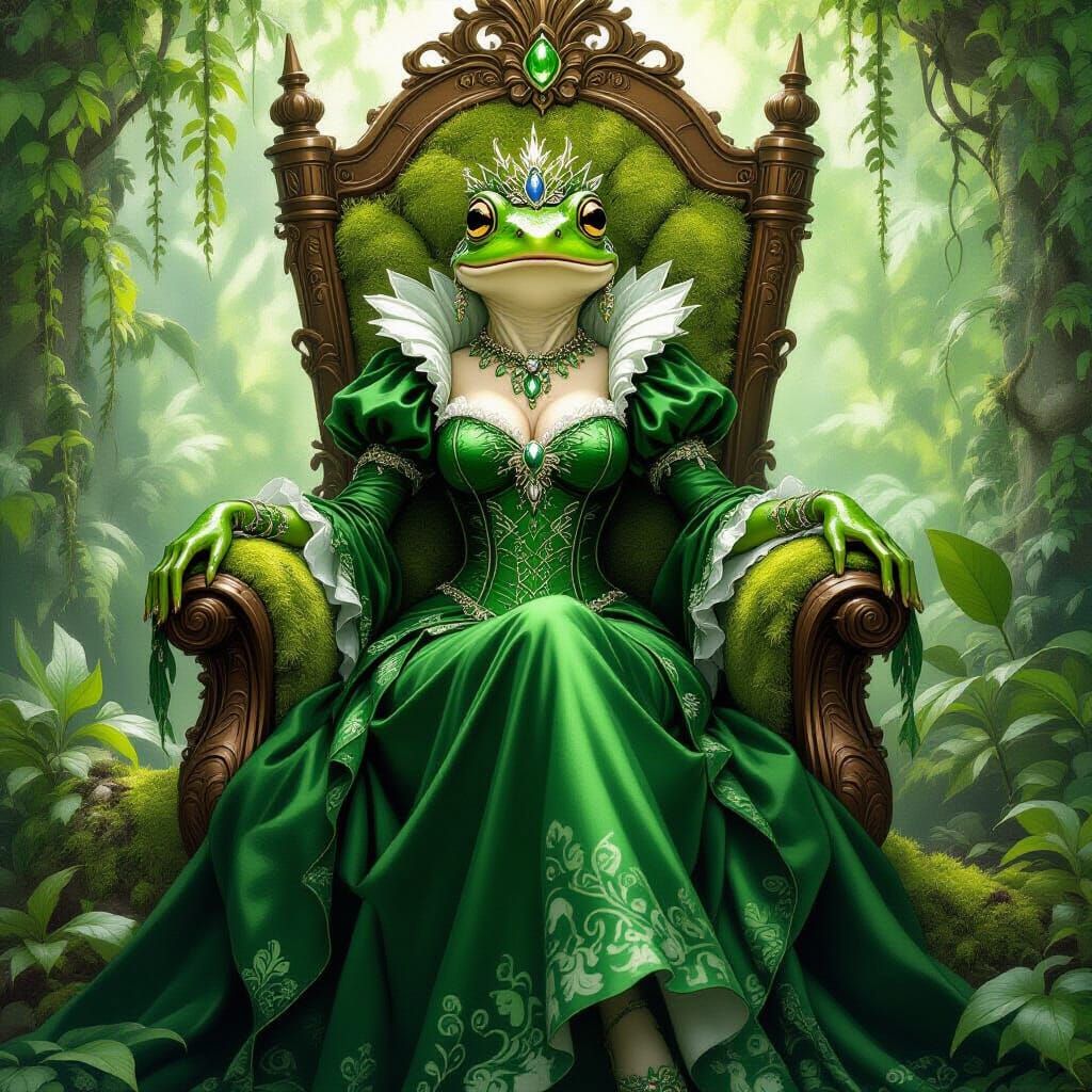 Regal Frog Monarch on Moss Throne