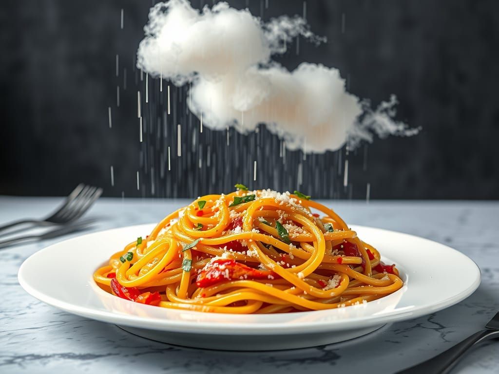 Rainbow Spaghetti Bolognese with Floating Rain Clouds