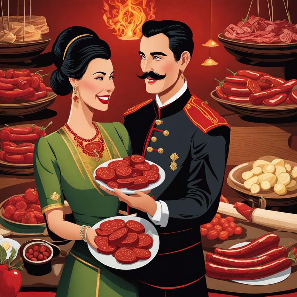 Couple Grilling Meat and Sausages at Barbecue