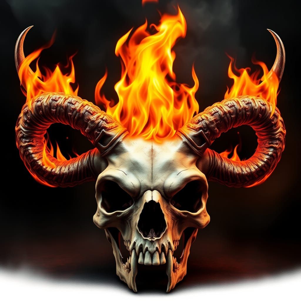 Mysterious Skull in Flames against Dark Background